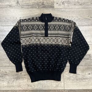 Vintage 80s Meister 1/4 Zip Sweater Black Wool Blend Pullover - Mens’s Large